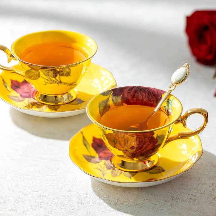 Grace Teaware - Wholesale Tea Set - Gold Yellow Stem Rose 7oz Bone China Tea Cup and Saucer