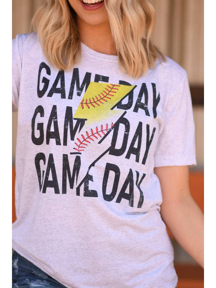 Ash Half Baseball Half Softball Game Day Bolt Tee for wholesale on Faire