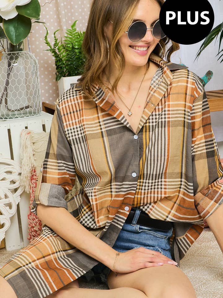 CHECK FLANNEL SHIRT DRESS W/ LONG SLEEVE for wholesale by ADORA LA