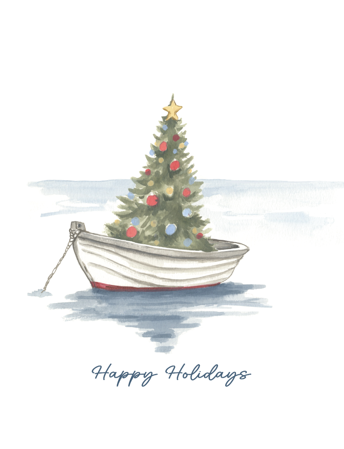 Jessica Frasz Studio - Wholesale Christmas Card - Coastal Holiday Christmas Tree boat greeting card / Nautical1