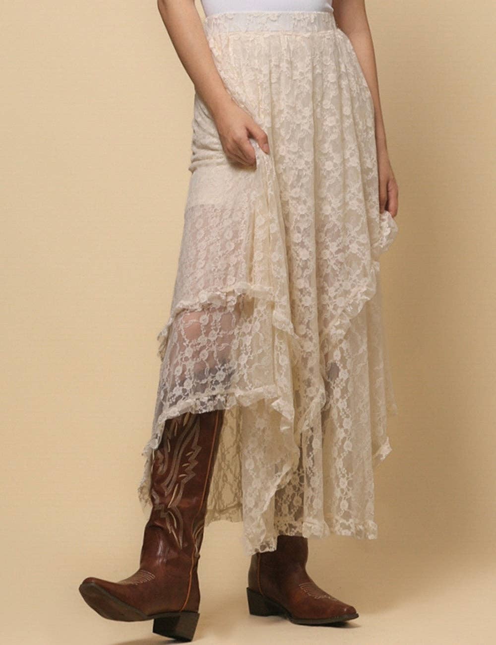 Sweetkama - Vente Jupe – femme - Jupe mi-longue en dentelle florale de couleur unie pour femmes SKS48011