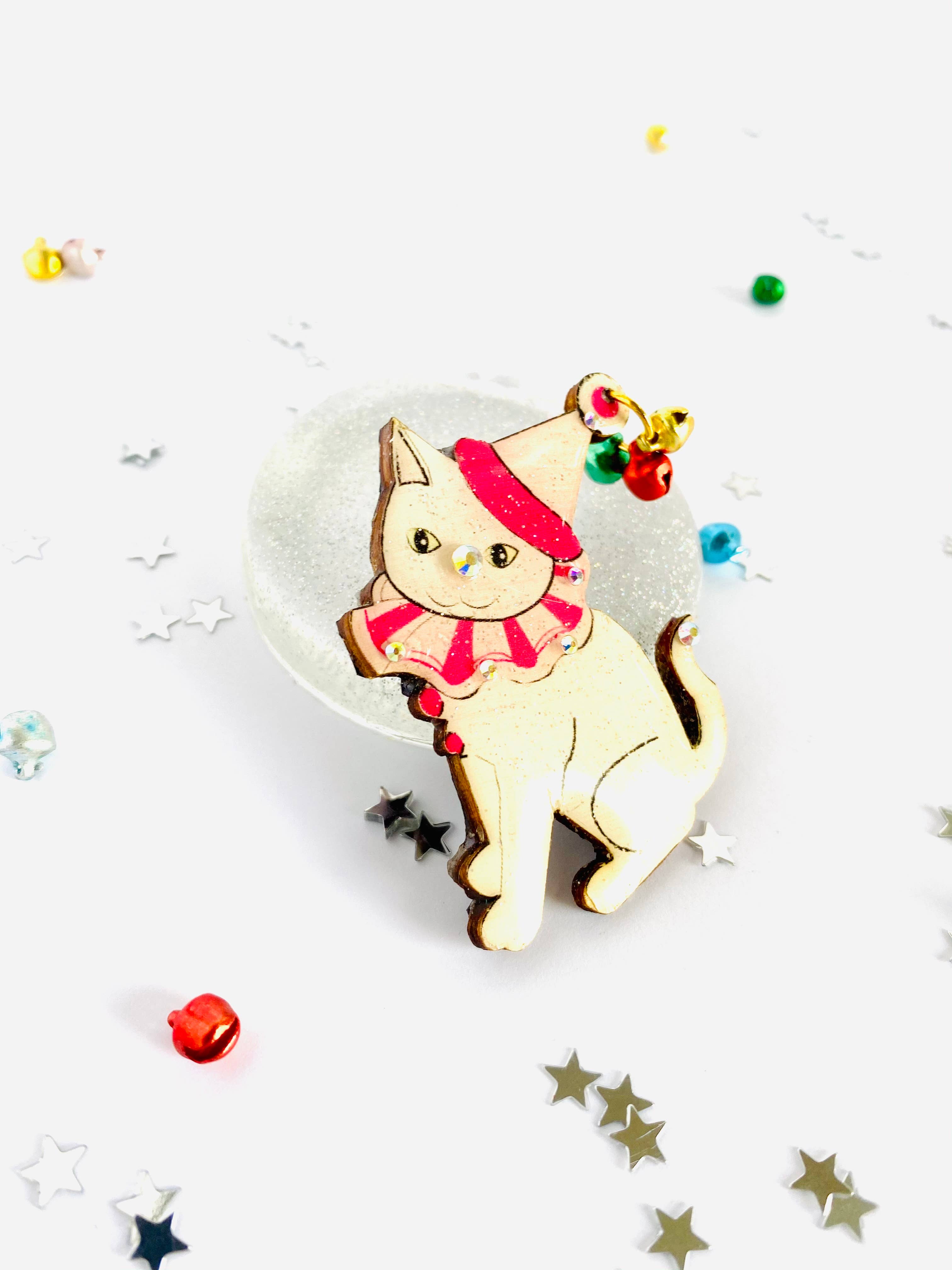 Rosie Rose Parker - Vente Broches - Broche clown en forme de chat scintillant, broche festive, broches de Noël2