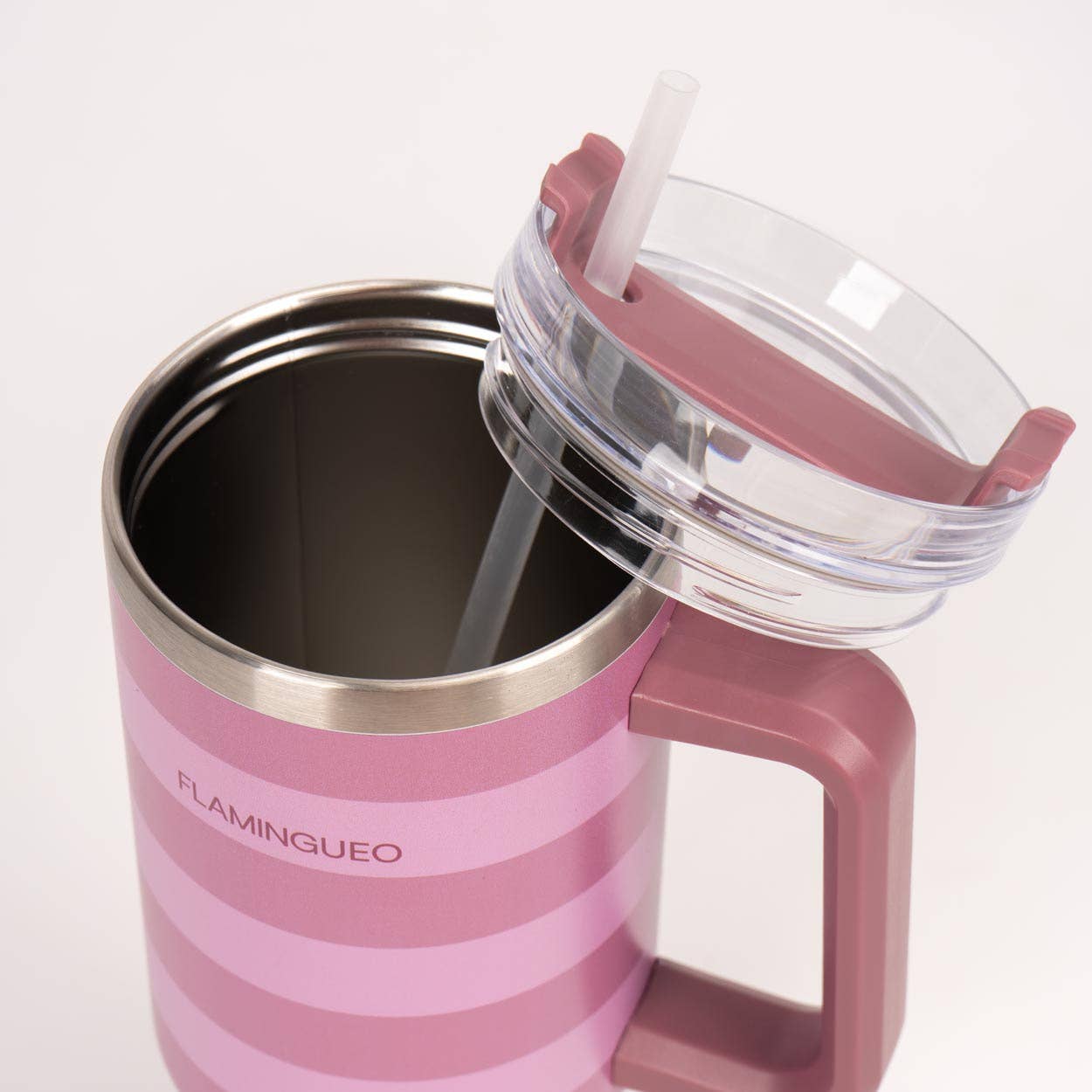 Flamingueo – copos e garrafas térmicas por atacado – Garrafa térmica de aço inoxidável com listras rosa2