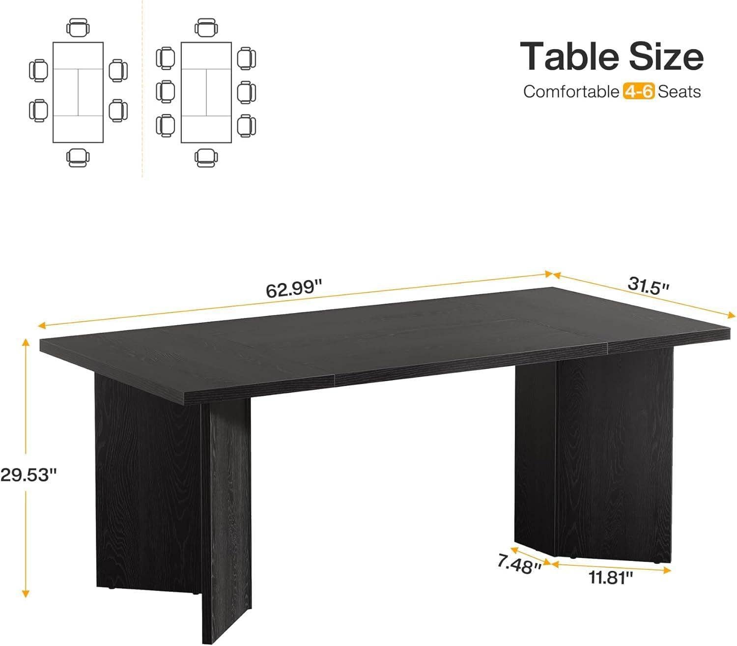 ShipItFurniture - Wholesale Side Table - 63 Inch Black Dining Table With Wood Base Seats 4 To 61