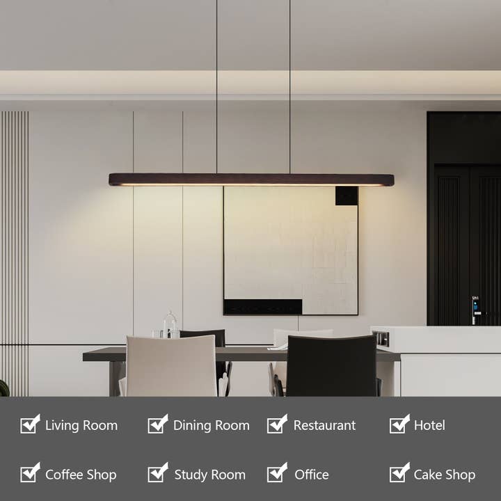 39F Inc. - Vente Lustre/Suspension - Suspension LED moderne en noyer de 51" lampe suspendue réglable7