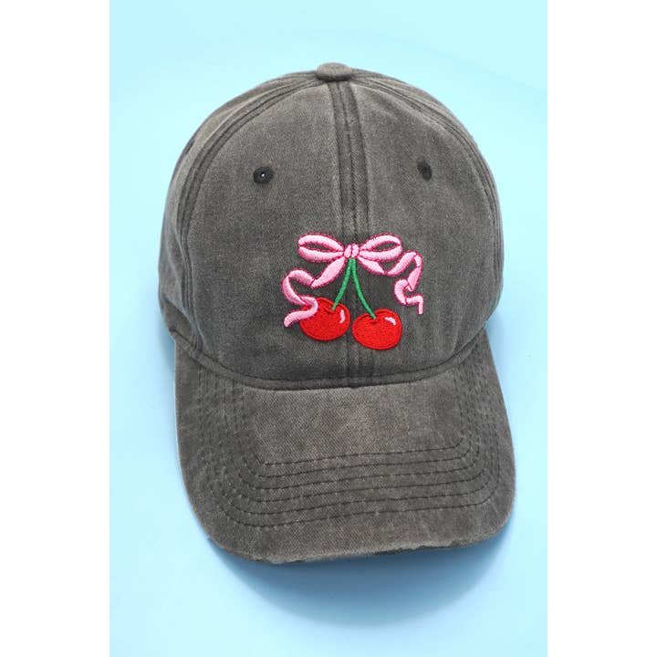 JOSSLYN by wall to wall - Wholesale Baseball Cap - Women's - EMBROIDERY BOW CHERRY BASEBALL CAP HAT | 40HW728
