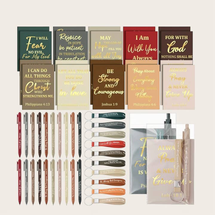 Ensembles de cahier de versets bibliques, stylo et porte-clés pour la vente par Ella Blue