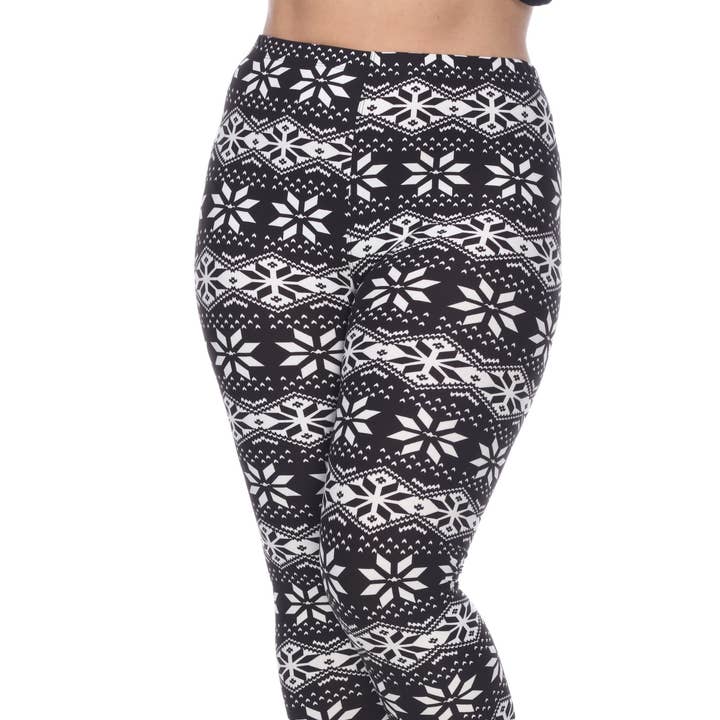Plus Size Printed Leggings - Black-White for wholesale by WHITE MARK