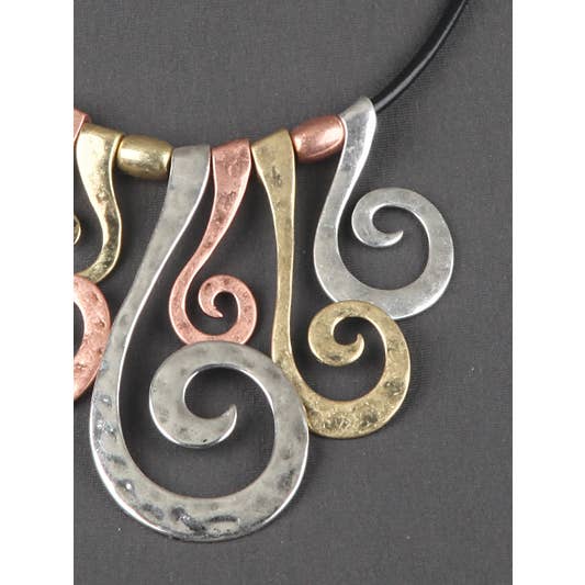 0011 PREMIERE - Wholesale Jewelry Set - FR4276 Multi-Colored Filigree Graduated Leather Cord Bib Set1