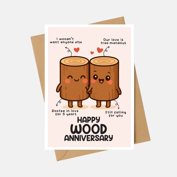Anniversary Card - Wood Anniversary card - A6 for wholesale by The Playful Press