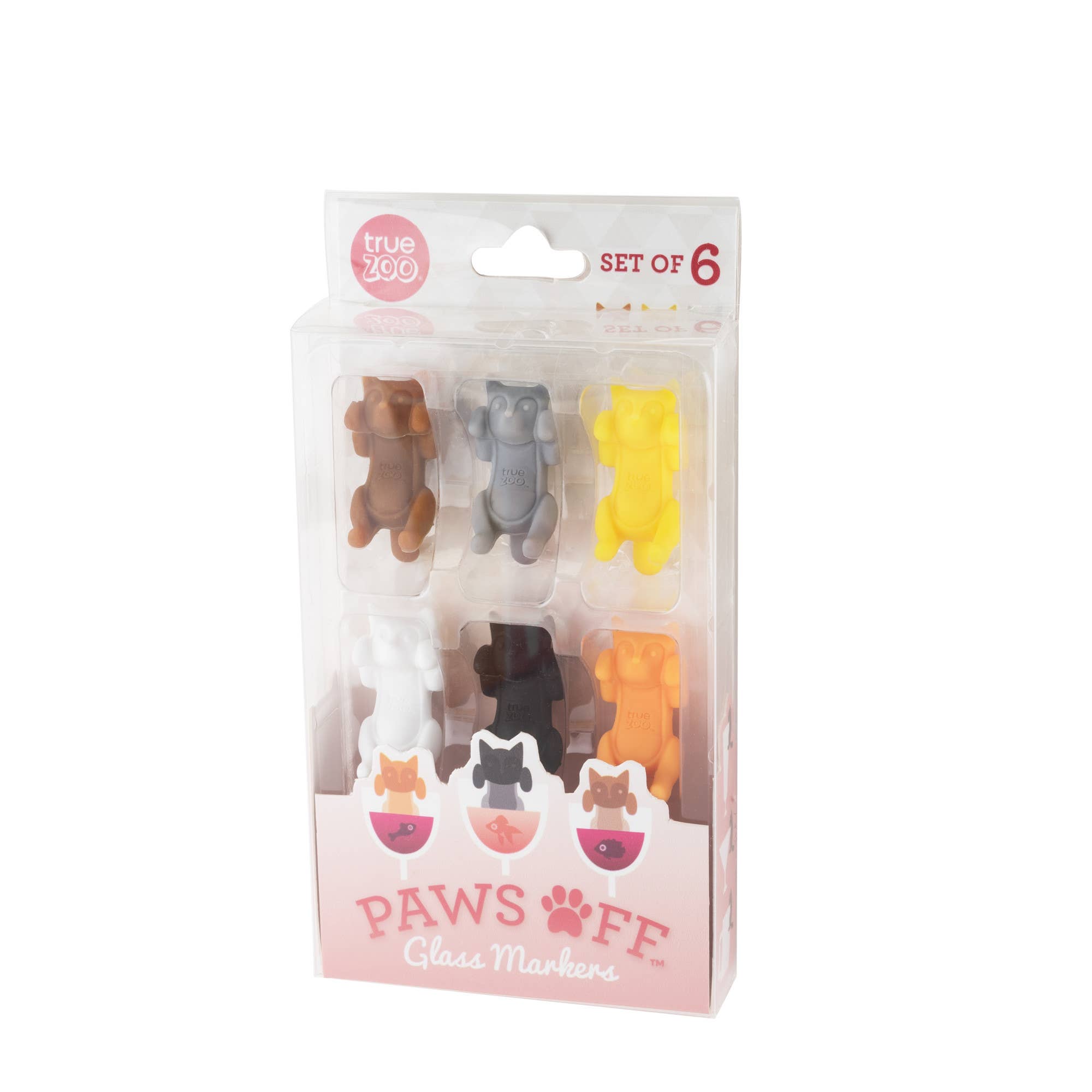TRUE - Wholesale Wine/Cocktail Glass Markers - TrueZoo Paws Off Silicone Cat Beverage Markers Set of 61