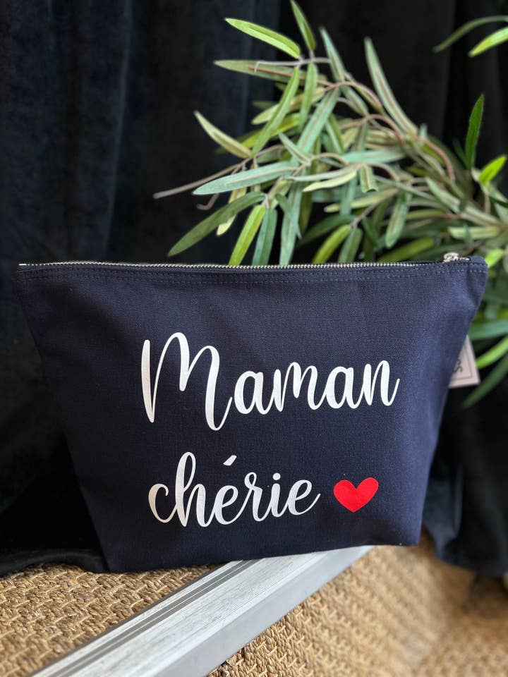 XL navy toilet bag “Maman Chérie” - Mother's Day for wholesale by Toiles Chics