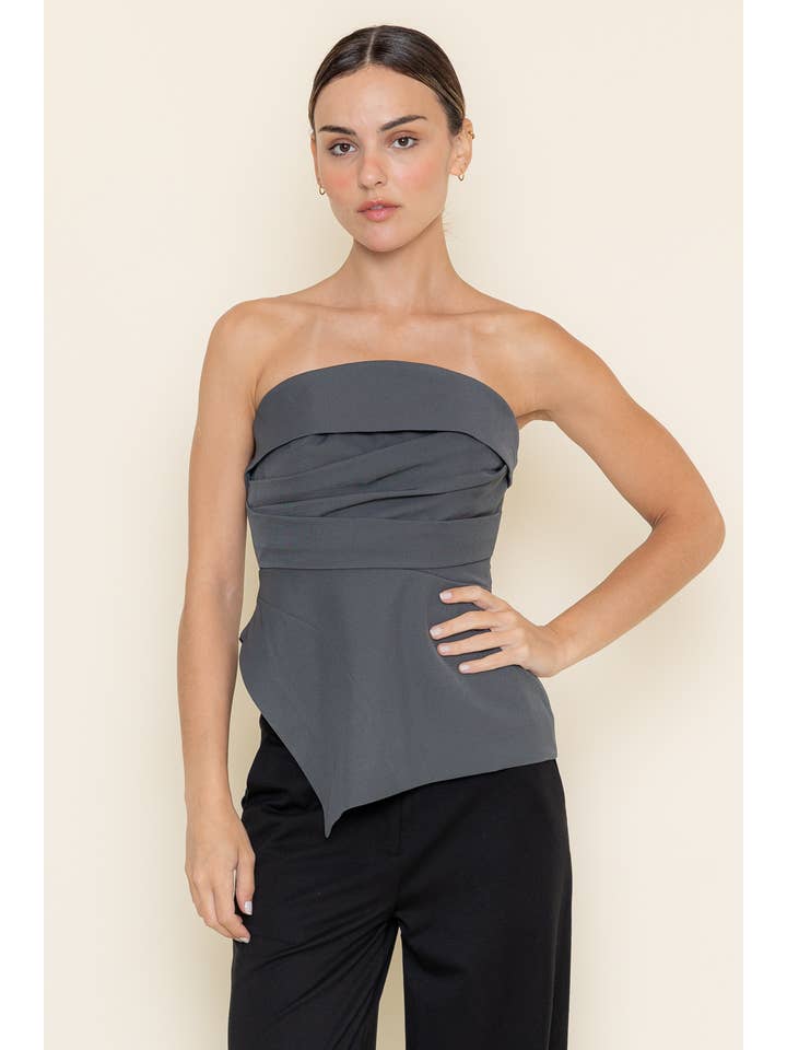 GRIS DK Haut asymétrique sans bretelles style preppy décontracté pour affaires-TI5849FO en vente sur Faire2