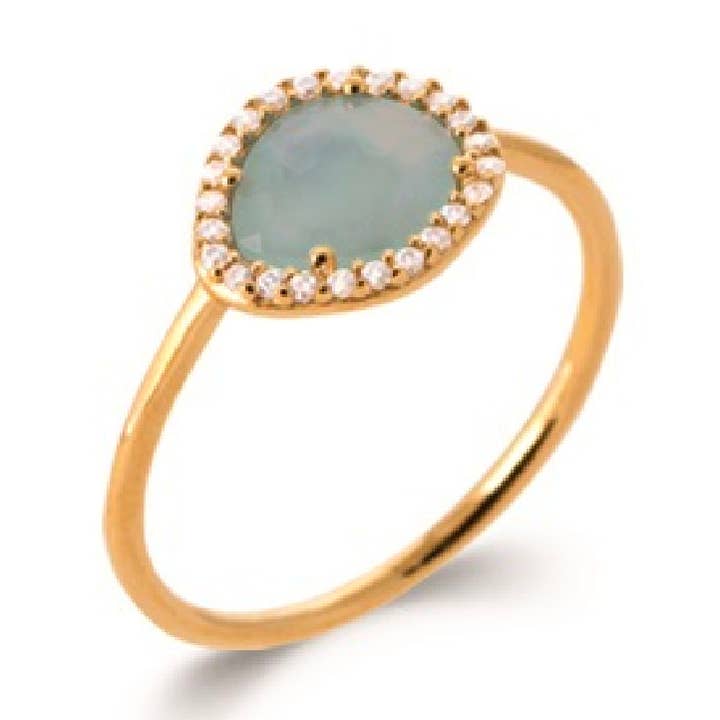 Claudia 18K Gold Plated Ring Cubic Zirconia Blue Agate for wholesale by Jewelry Private Label