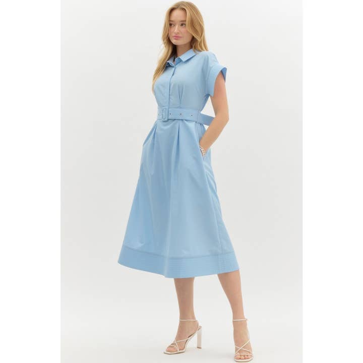 STYLE USA - Venta al por mayor Vestido - Mujer - Vestido midi con mangas cortas tipo ala y detalles de costura sólida16