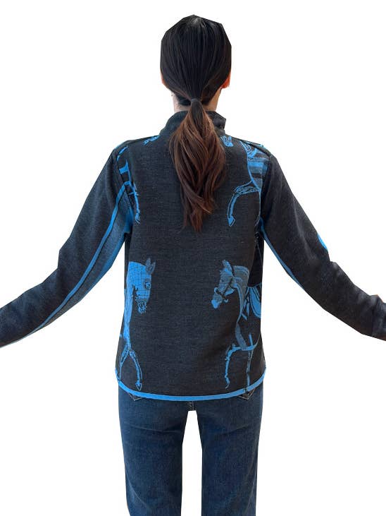 Equestrian Blue / Black Trotter Reversible Zipper Sweater for wholesale by Winding River