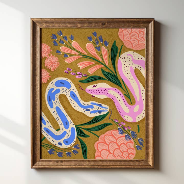 "Twin Snakes - Mustard" 8 x 10 Giclée Art Print for wholesale by Tara Reed