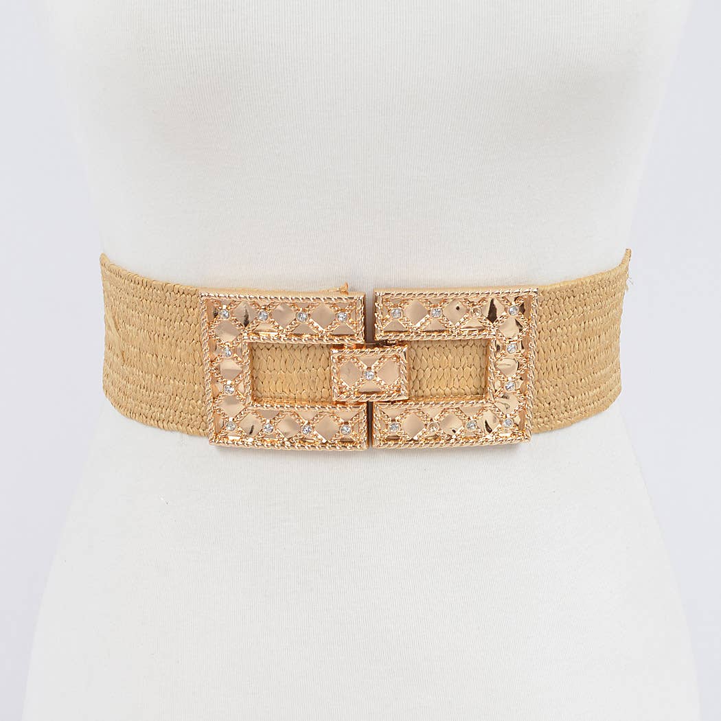 3AM BY H&D ACCESSORIES - Wholesale Belt - Women's - Rhinestone buckle stretch straw belt6
