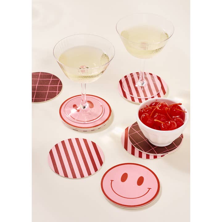 One & Only Paper - Wholesale Coasters - Pink and Maroon Striped Coaster - Set of 46