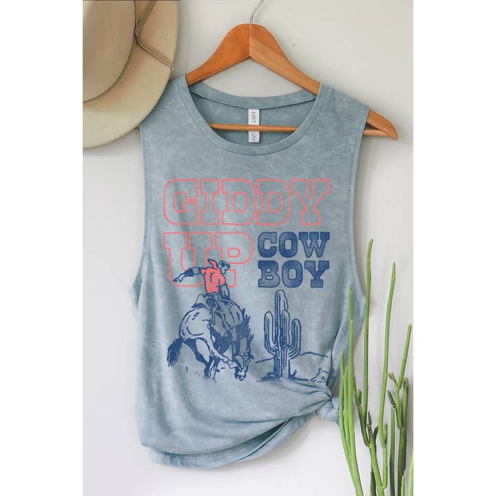 GIDDY UP COWBOY GRAPHIC TANK TOP for wholesale by HRTandLUV
