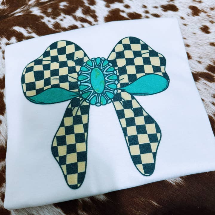 Turquoise bow tee for wholesale by Rustic Rose Western Boutique