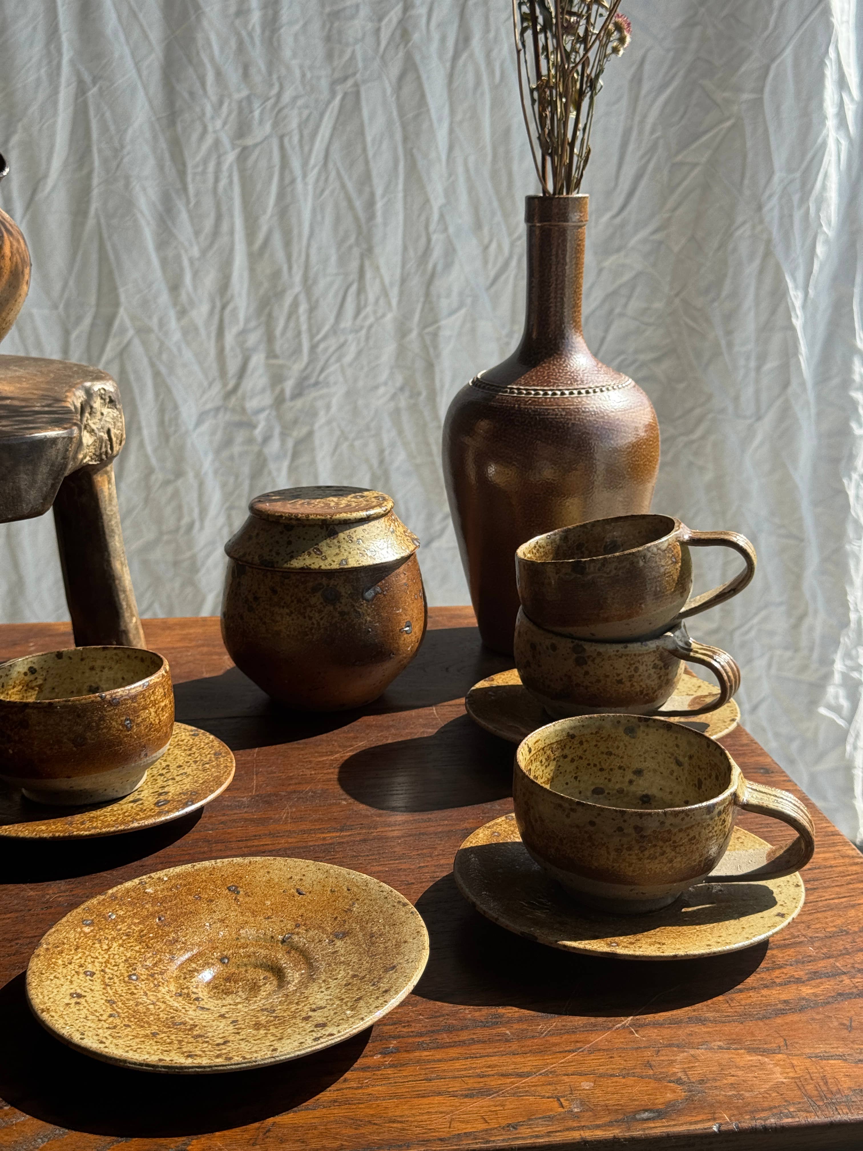 brown Small stoneware tea set with teapot, cups, sugar bowl for wholesale on Faire35