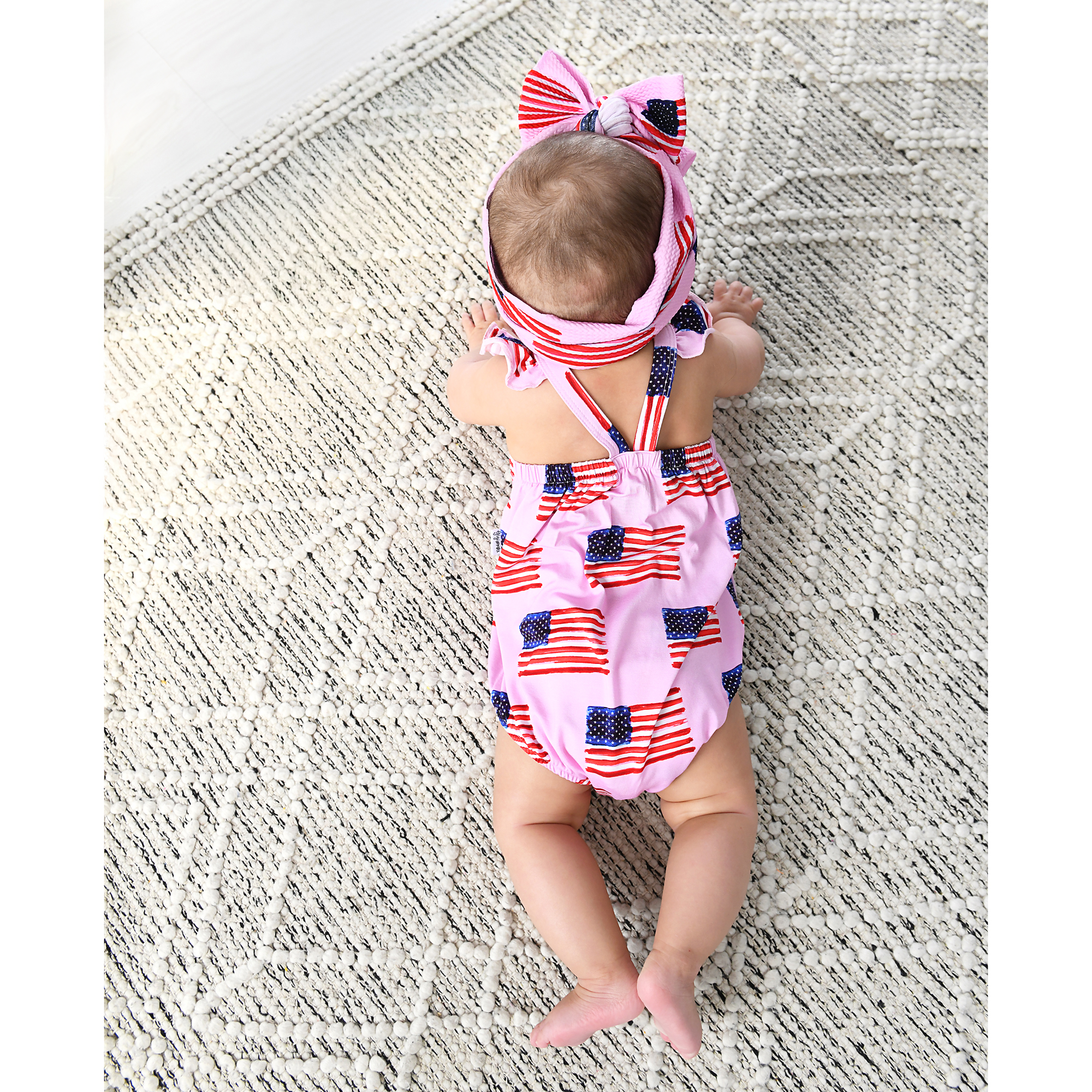 Gigi and Max - Wholesale Bodysuit (Non-Footed) - Baby - Betty Pink Flag Button Bubble Bamboo 4th of July9