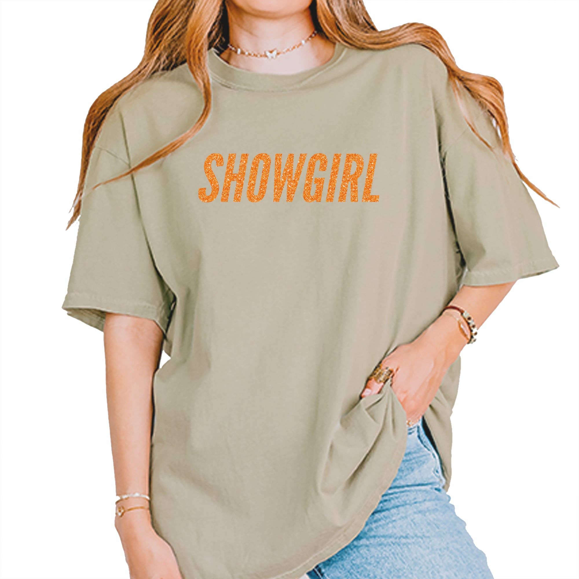 Expression Tees - Vente T-shirt sérigraphié – femme - T-shirt unisexe vintage doux à paillettes orange Showgirl6