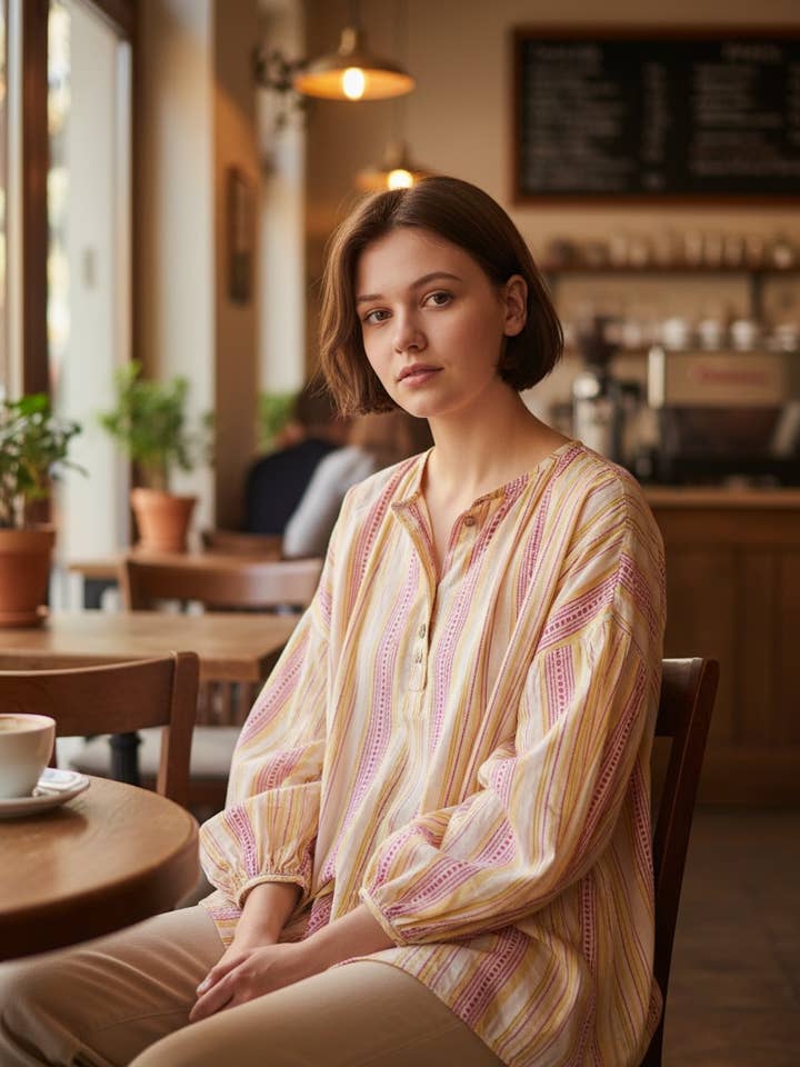 CAMISA DE ALGODÃO A RISCAS 5362 por atacado de LINEN & COTTON HOUSE