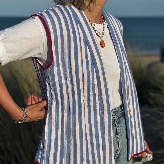 Colete Acolchoado Luna às Riscas Azul por atacado de LNH EDIT