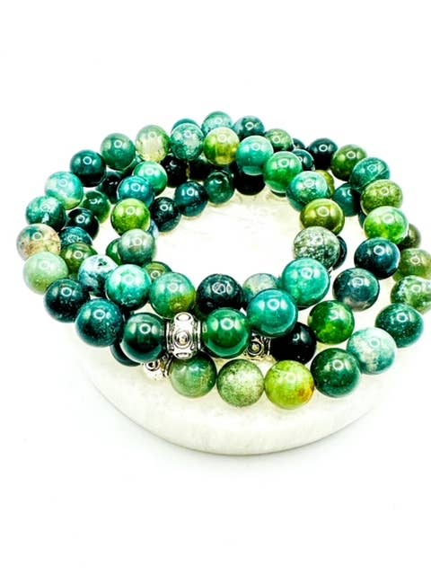 Bracelet extensible en agate de mousse pour la vente par B.Birdwatcher Spiritual Stones