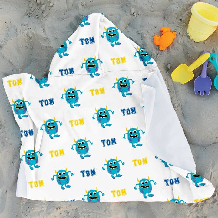 Personalized Blue Monster Hooded Towel for wholesale by Potter's Printing