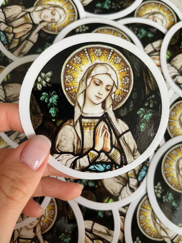 Our Lady of Lourdes vinyl gloss sticker for wholesale by Bright Greetings