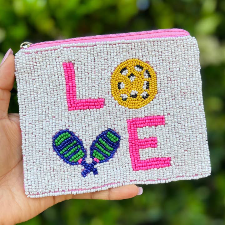 Pickleball Love Beaded Purse Pouch for wholesale by Twine and Love