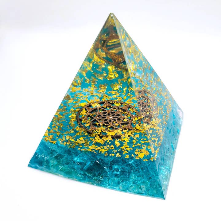 Slightly Askew Art - Wholesale Decorative Tabletop Object - Eco-Friendly Orgonite Pyramid with Mandala Pattern7