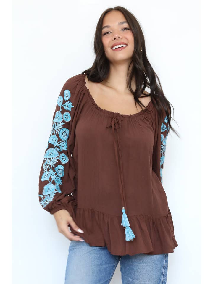 Nostalgia – Engroshandel Bluse - Dame – E2W19-ASIS BRODEREDE ÆRMER BLUSE1