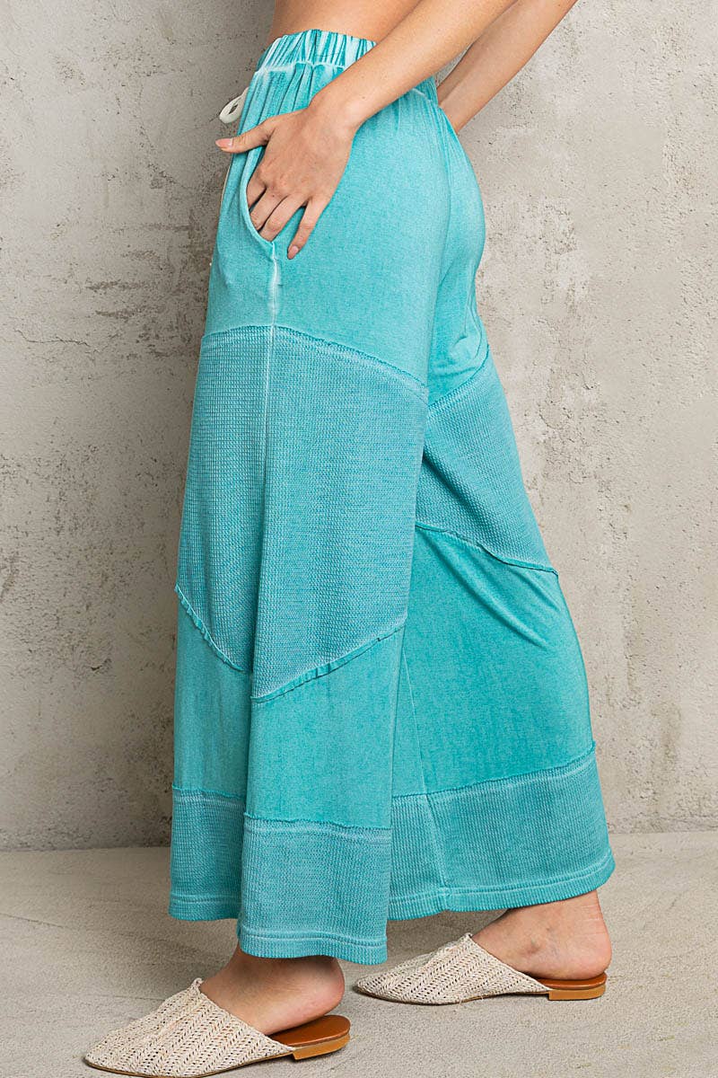 Pol Clothing - Wholesale Pants - Women's - Contrast ribbed elastic waist casual knit culottes pants7