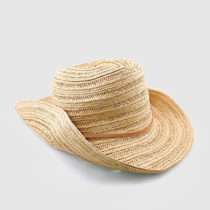 Miz Casa & Co Maya Raffia Weave Sun Hat Brown for wholesale on Faire1