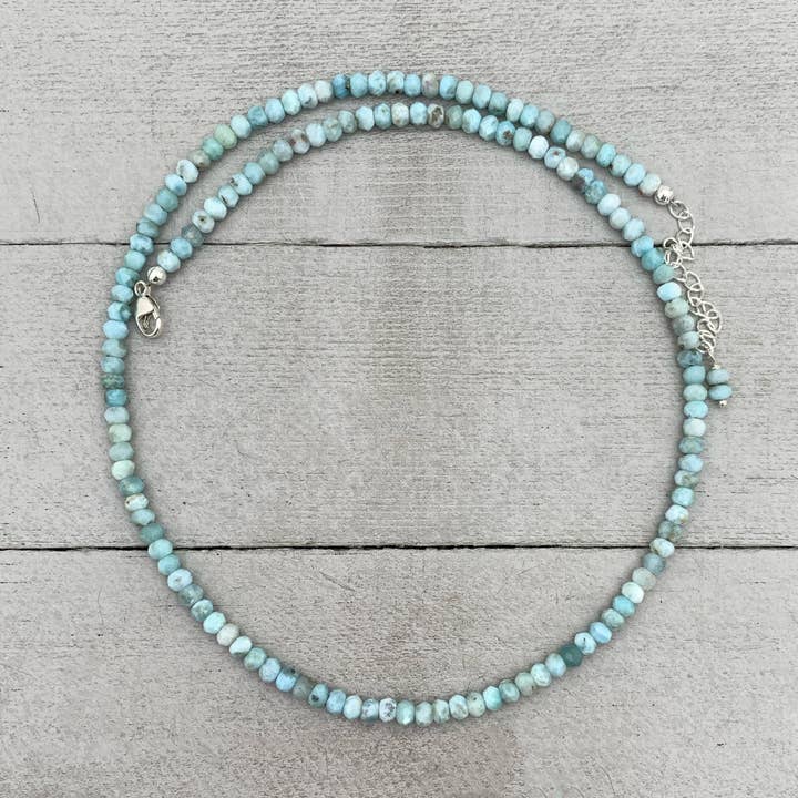 Faceted Beaded Larimar and Sterling Silver Silver Necklace for wholesale by Sunlight Silver Jewelry