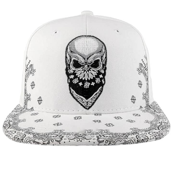 Cap Zone - Wholesale Flat Brim Cap - Men's - Rebel Biker Skull Paisley Bandana Print Snapback5