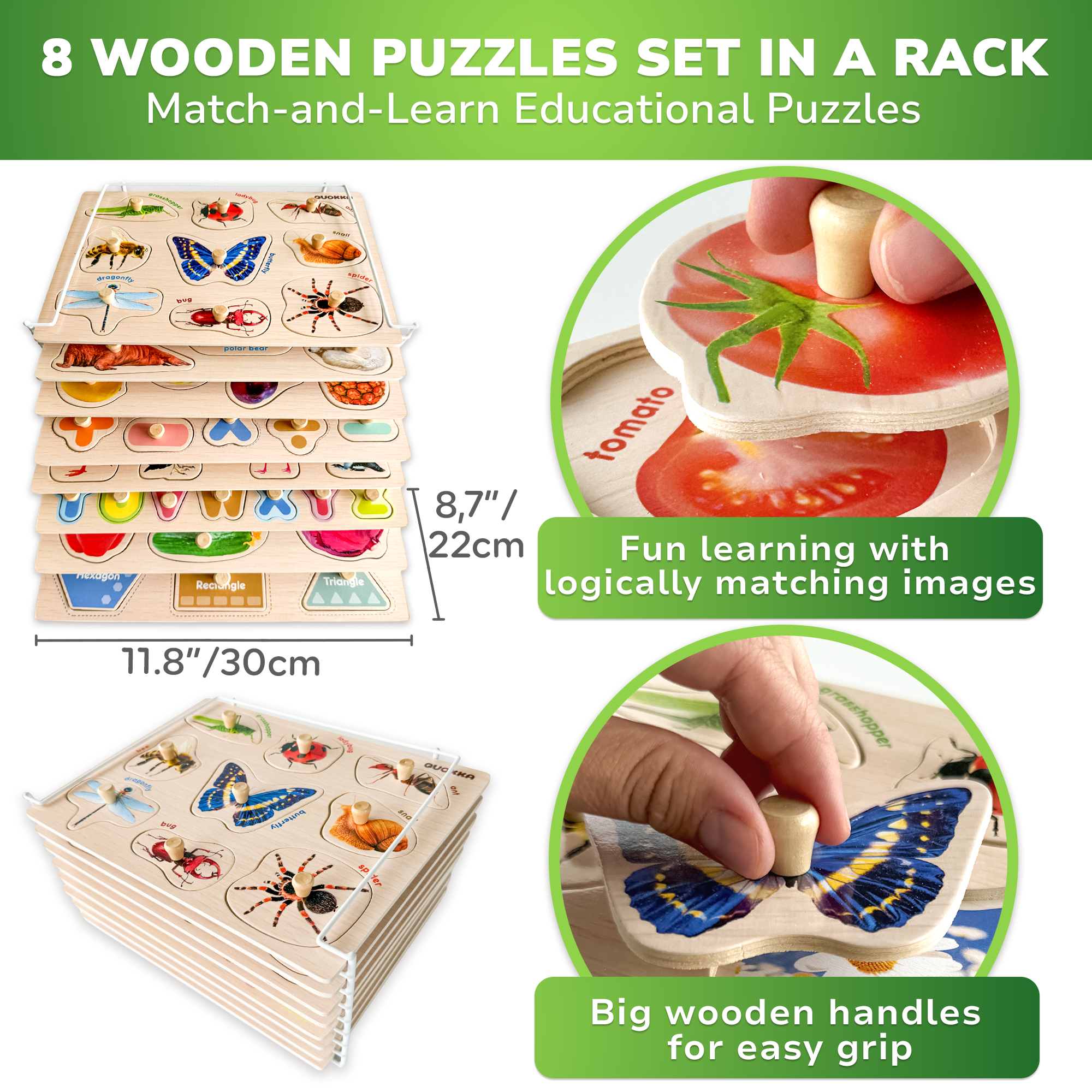 QUOKKA - Wholesale Puzzle - Kids - MontessoriWooden Puzzles for Toddlers on a Rack | set of 81