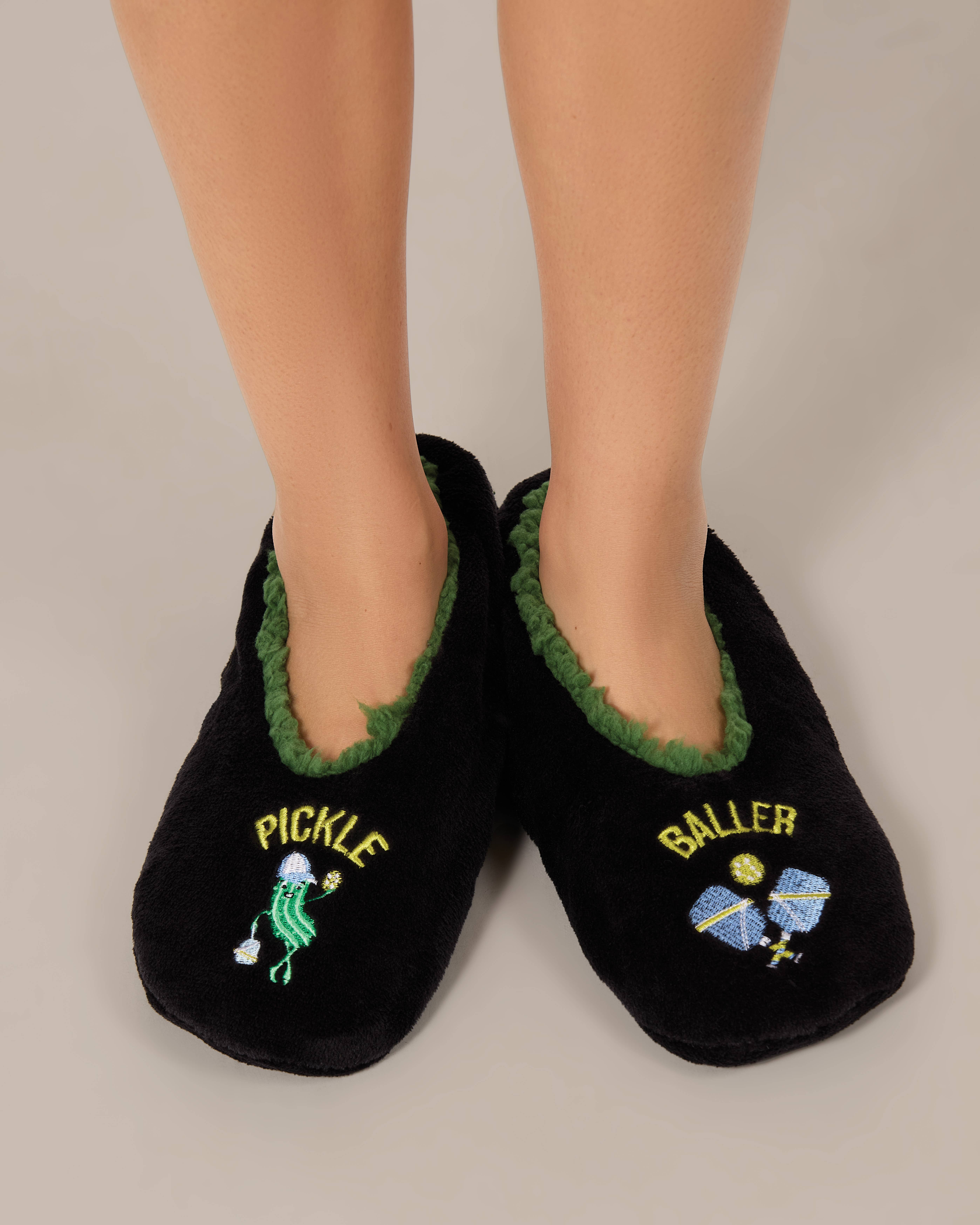 Black Pickle Baller Sherpa Lined Slippers for wholesale on Faire2