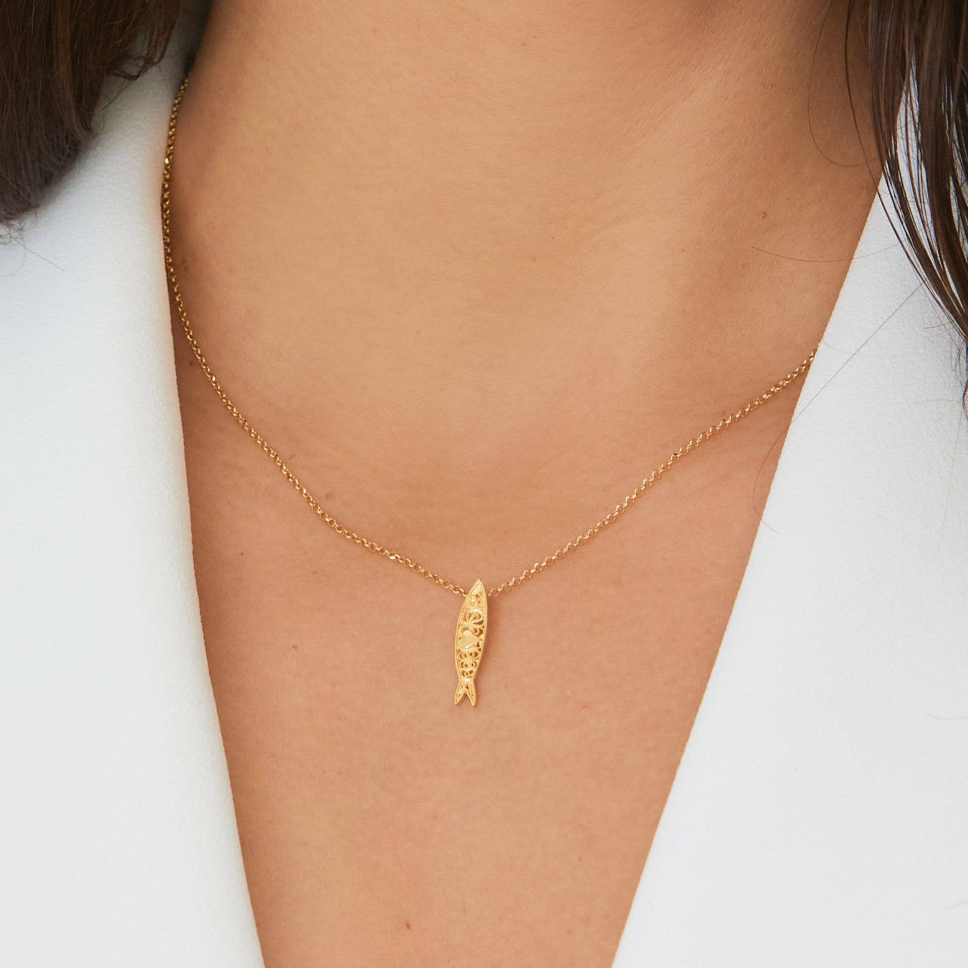 PORTUGAL JEWELS - Vente Colliers à pendentif - Collier Sardine en argent plaqué or1