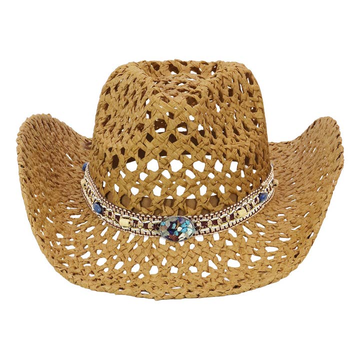 Cap Zone – wholesale Cowboy Hat – Women’s – Gemstone Band Coastal Crochet Fishnet Cowboy Hat9