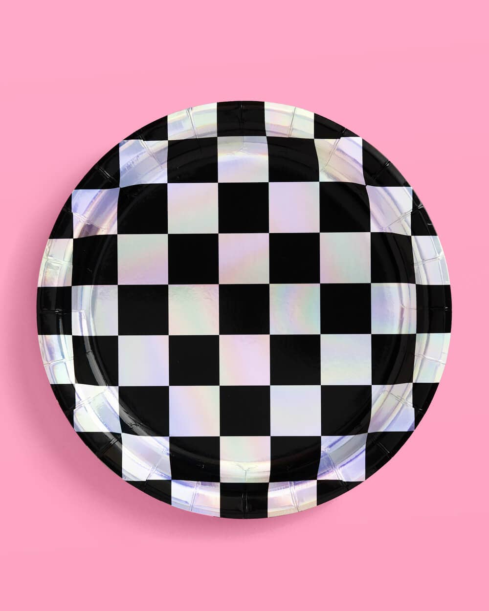 xo, Fetti - Wholesale Disposable Plate - Checkered Iridescent Paper Plates, Party Supplies, Cool Cake1