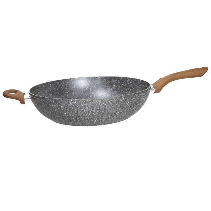 Wok 32 cm avec poignées style pierre et bois - grande taille pour la vente par Tognana
