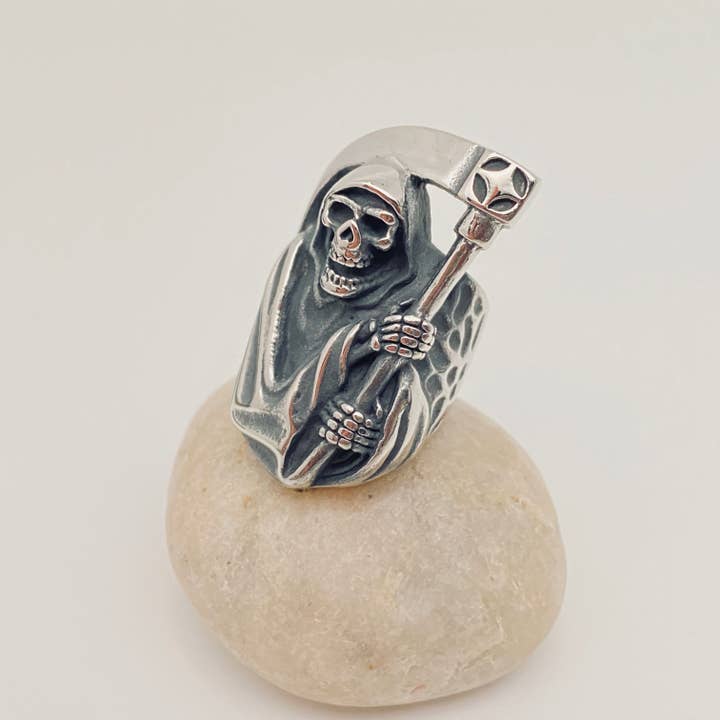 Mio Queena - Wholesale Cocktail/Statement Ring - Death Sickle Skull Stainless Steel Men's RingJewelry Gift