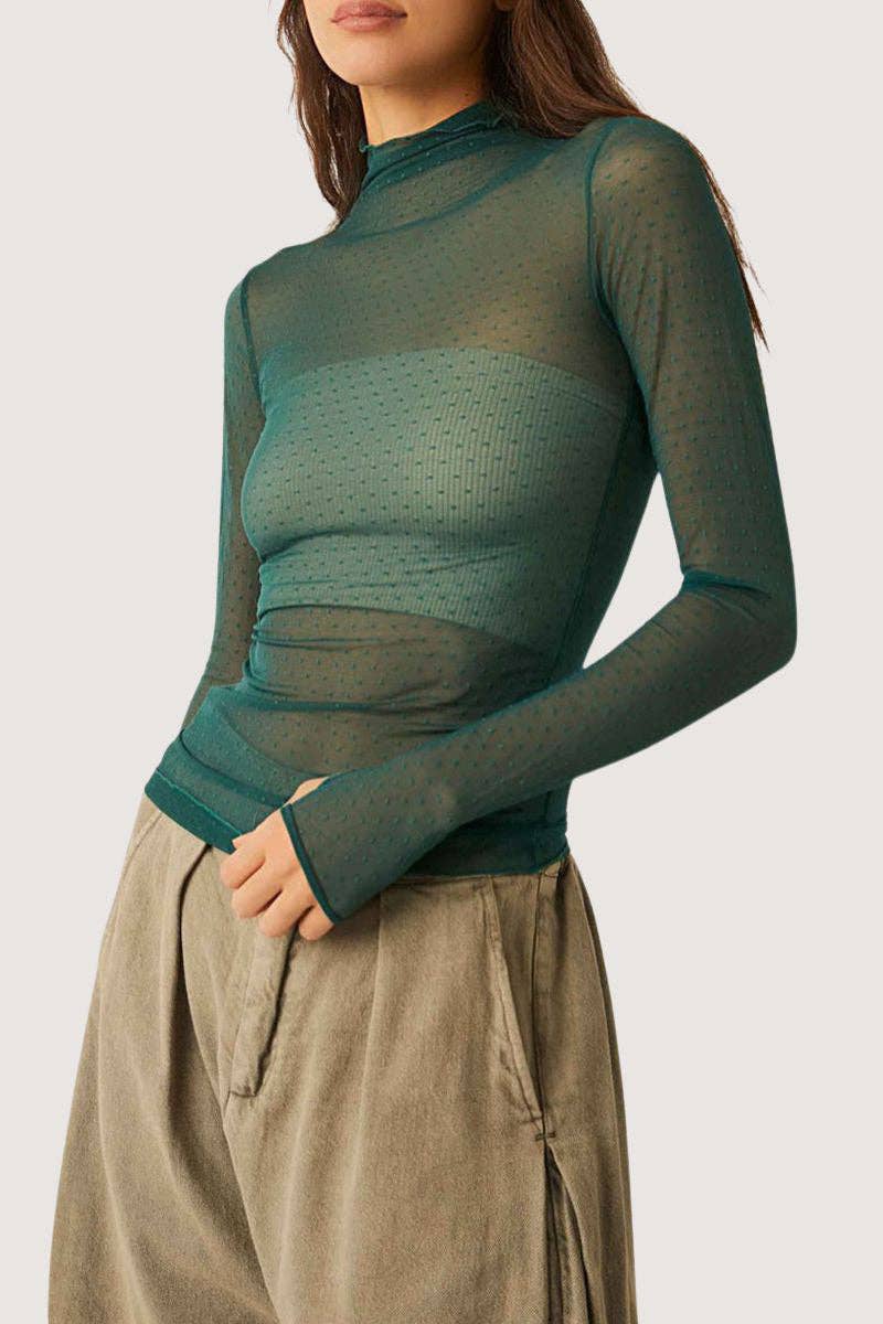 Mccolin - Wholesale Blouse – Women’s - Sheer Turtleneck Long Sleeve Blouse8