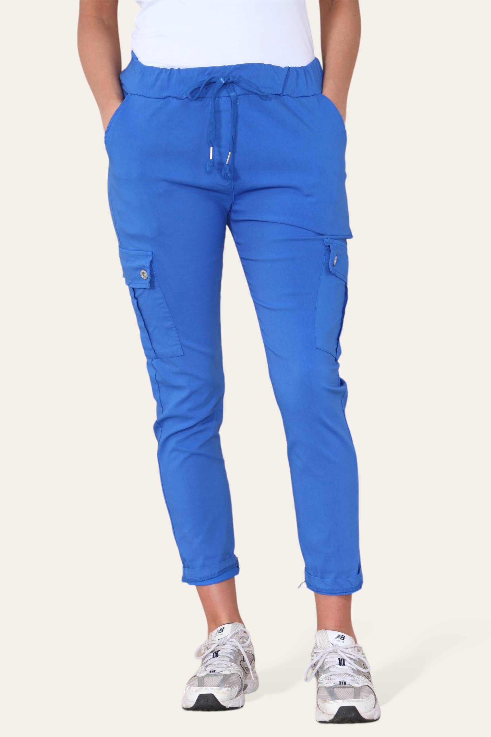 Kurt Muller – wholesale Pants – Women's – Plain Cargo Stud Pocket Bi-Stretch Magic Trousers34