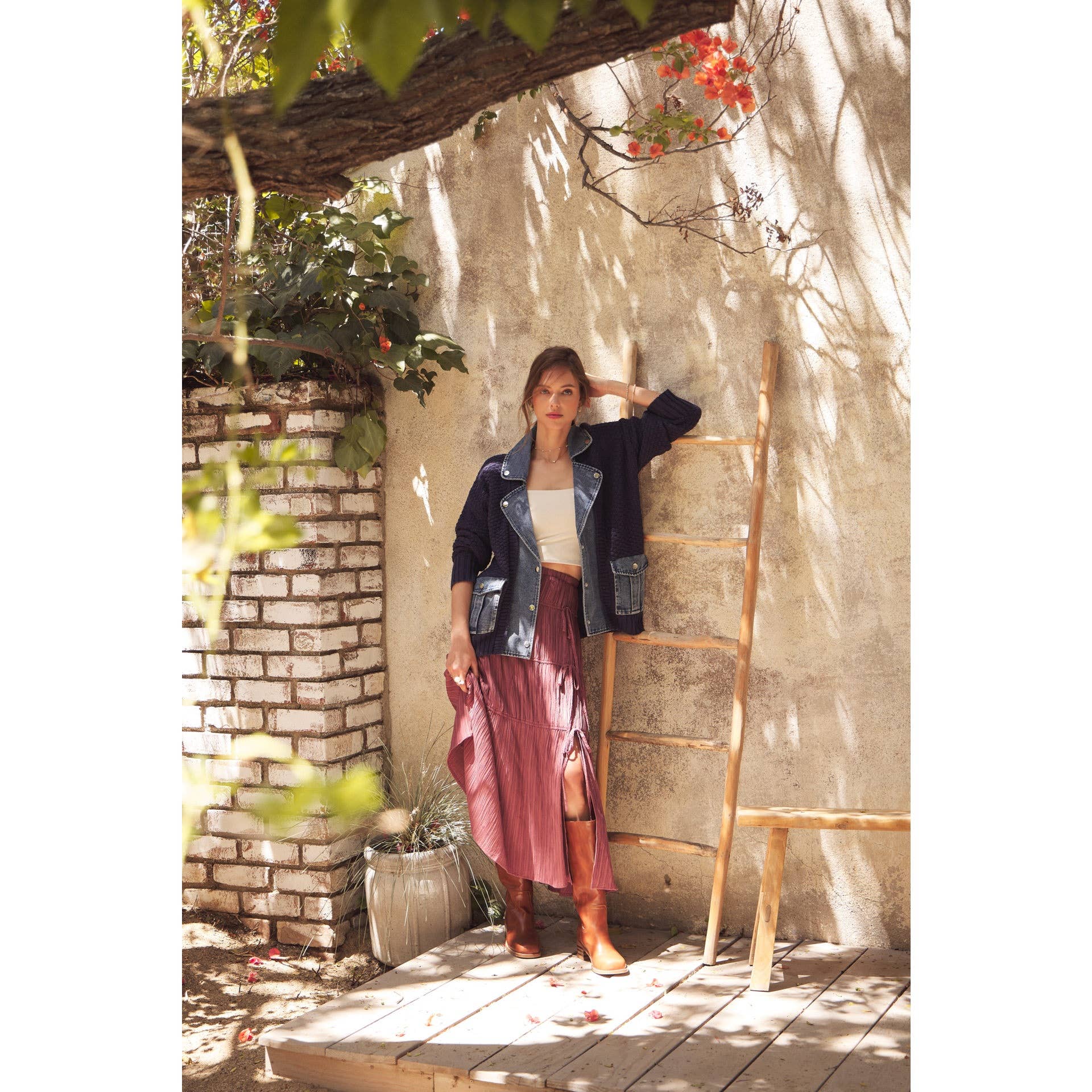 in february - Wholesale Cardigan - Women's - WASHED DENIM AND SWEATER MIXED OVERSIZED CARDIGAN6